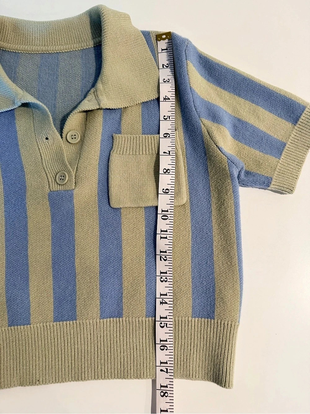 Women’s cider Striped Polo Top in Blue & Green Like New - Picture 5 of 7